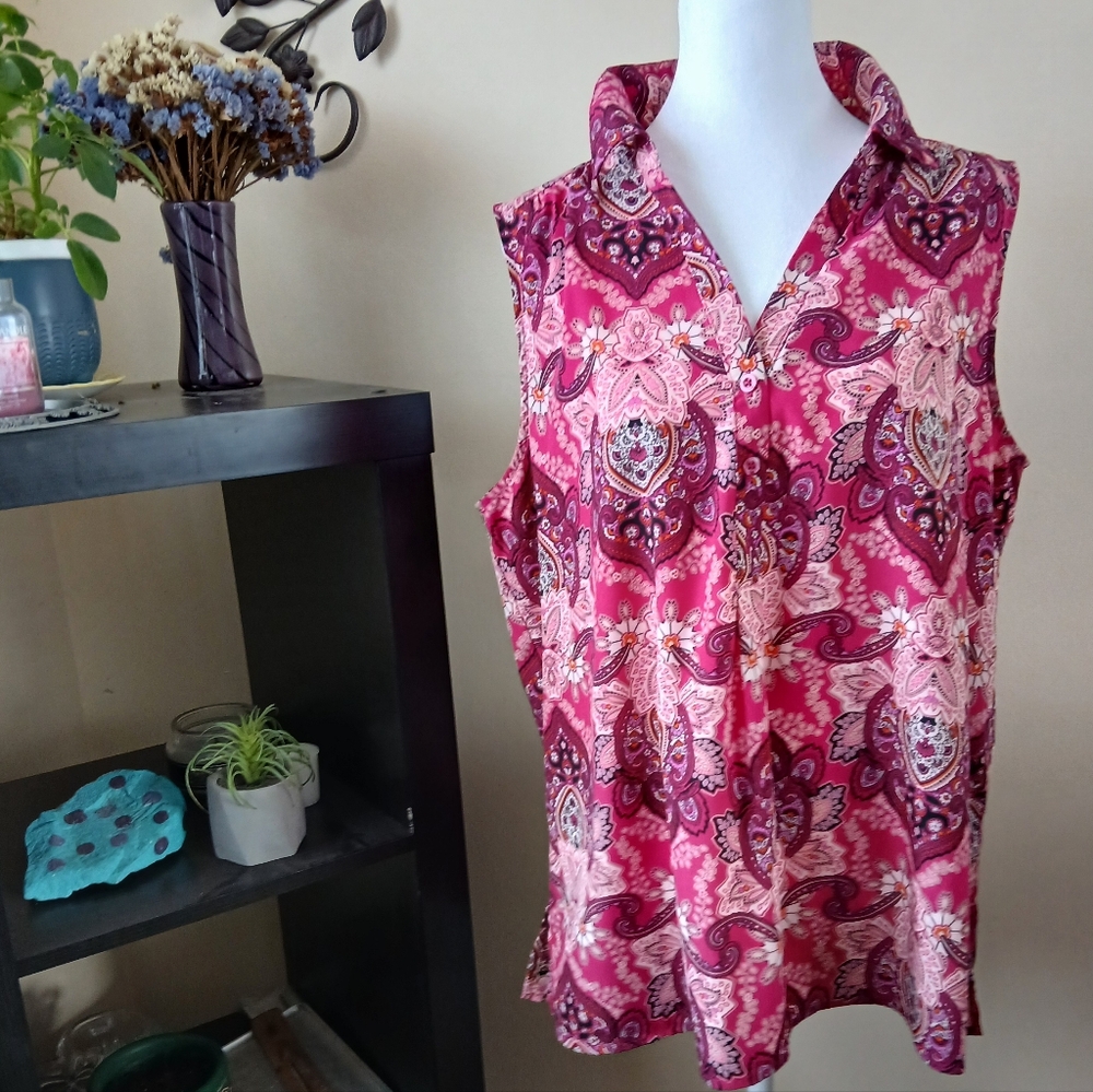 Dana Buchman Women's Size XL Sleeveless Pink Paisley Women's Top